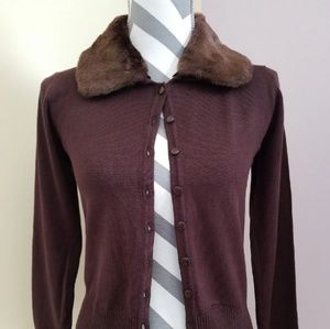 Voodoo Vixen Brown Retro Cardigan w/Faux Fur